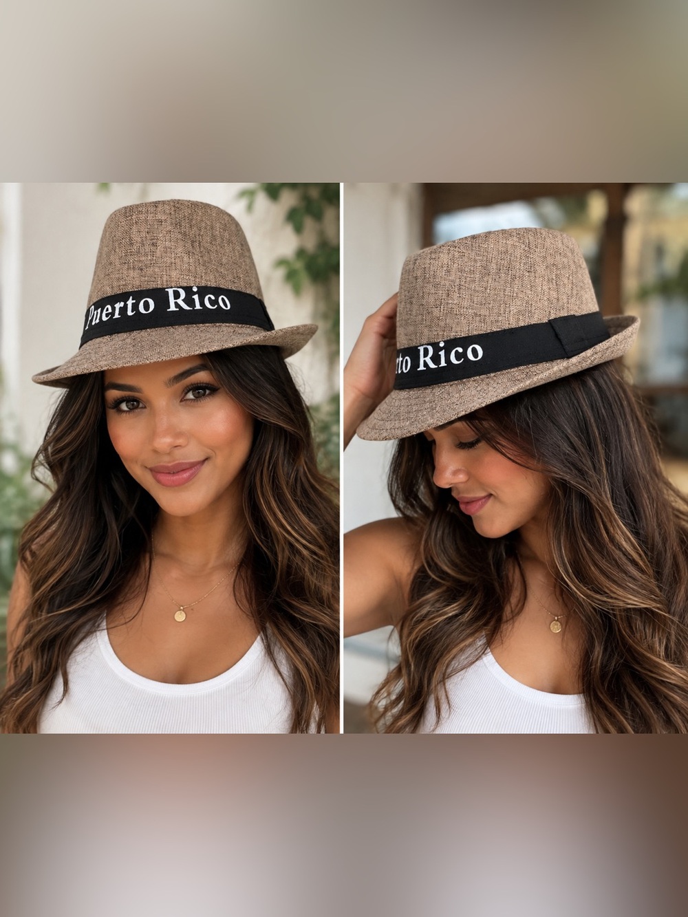 PUERTO RICO Embroidered Band Straw Fedora Hat - Natural